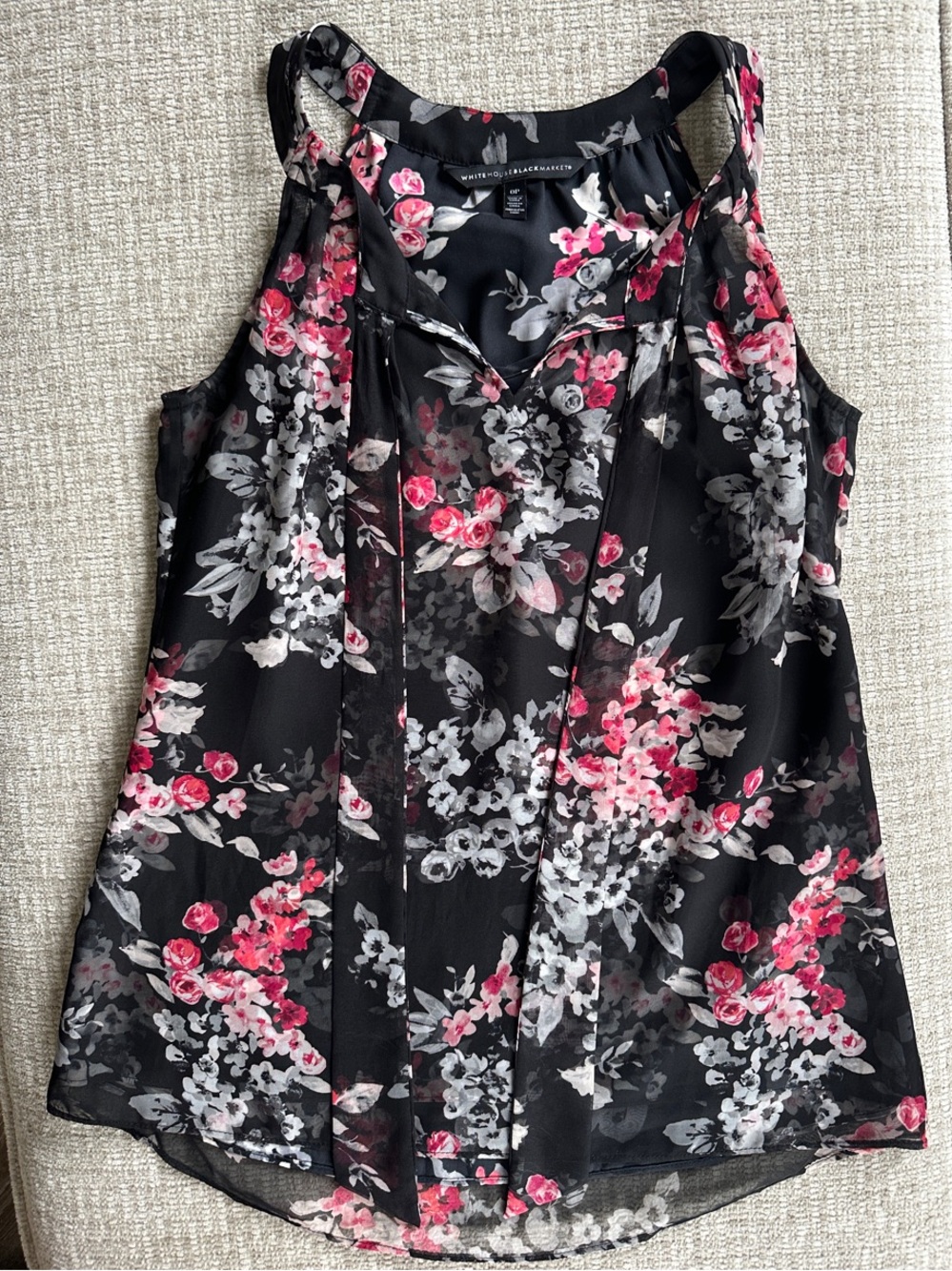 WHBM Floral Sleeveless Blouse with Pink & Gray Blooms